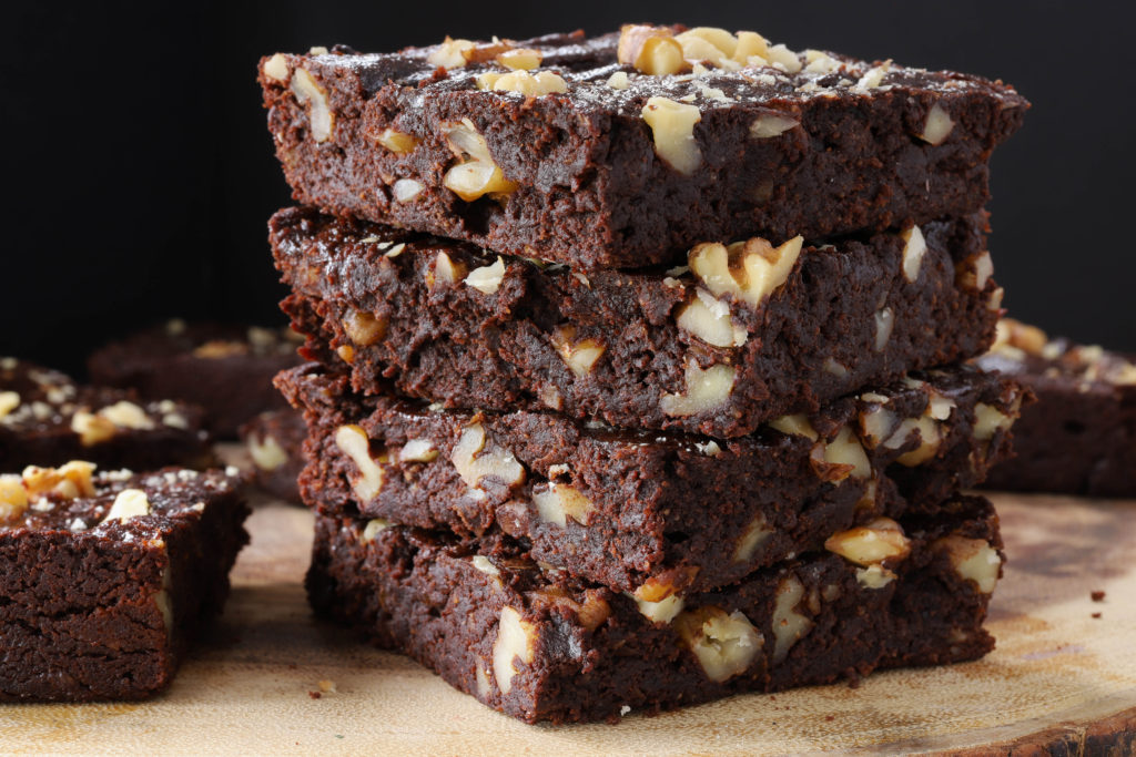 stack of chocolate fudge brownies