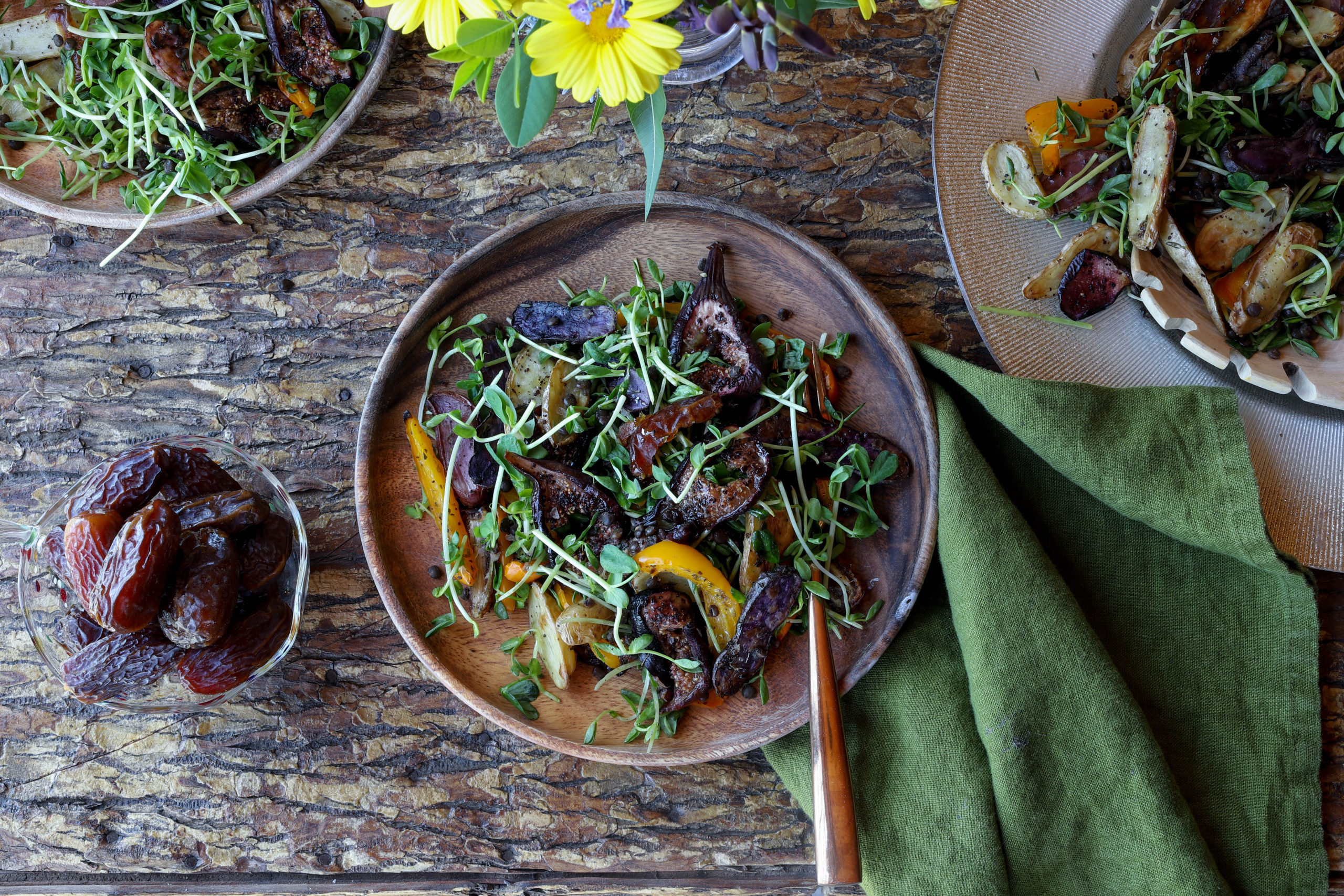 Honeyed Fig & Roasted Fingerling Potato Salad with Sumac and Black Lentils