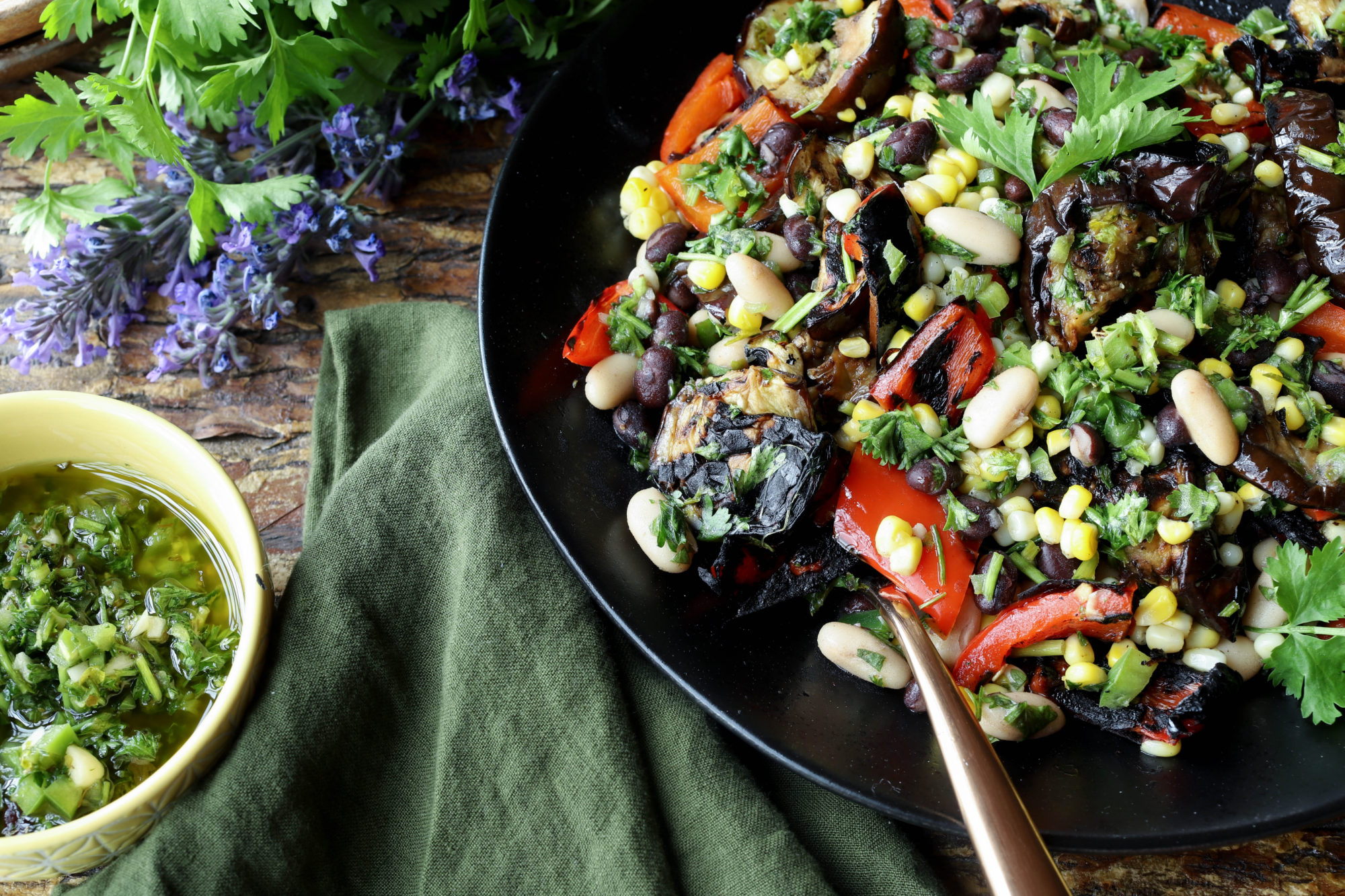 Charred Vegetables & Marinated Beans in Spicey Chimichurri Sauce ...